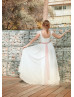 Cap Sleeves Ivory Lace Chiffon Lovely Wedding Dress